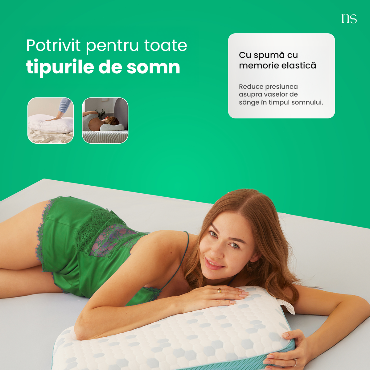 Perna Ergonomica Inalta Nordic Schiller Cooler Visco Pentru Sustinere Cervicala, Din Spuma Cu Gel Racoritor, Design Extra Inalt 13 cm, Husa Lavabila Antibacteriana Cu 3D Mesh, 60x40cm, Alb Cu Elemente Cool-Touch