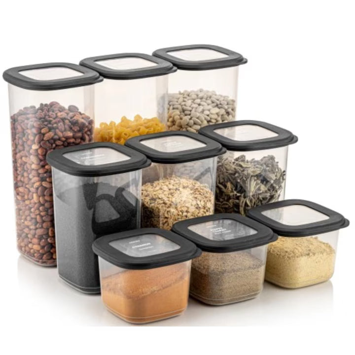 Set 9 Recipiente alimentare patrat, (3x550ml 3x1200ml 3x1750mm) CRALEX®, Antracit Inchis, Depozitare etansa, Economisire spatiu si organizare perfecta