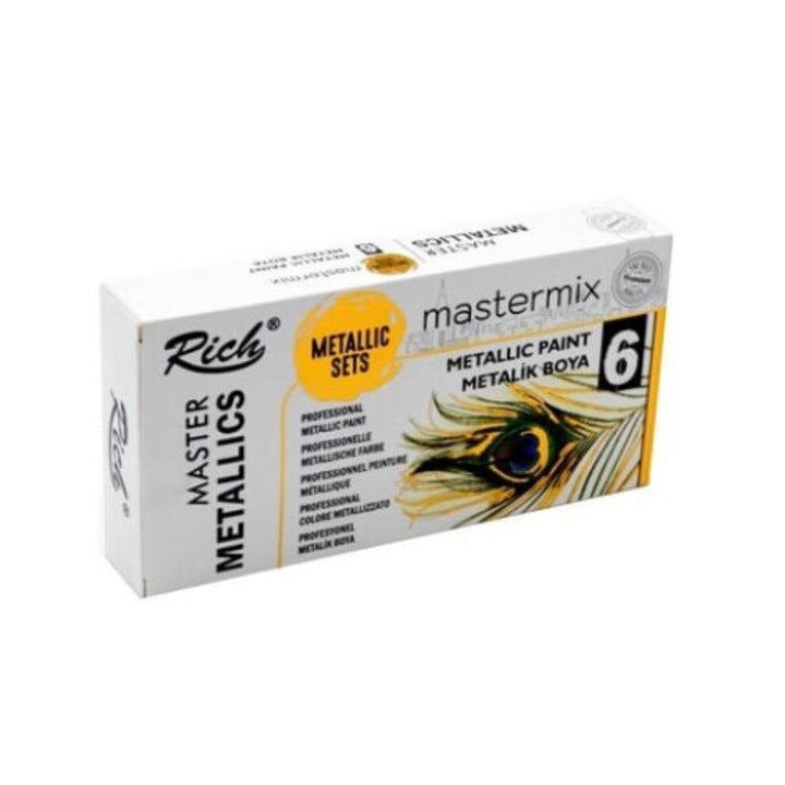 Set Rich Mastermix Vopsea Acrilica 60 ml, 6 Culori Metalice Stralucitoare pentru Pictura si Artizana