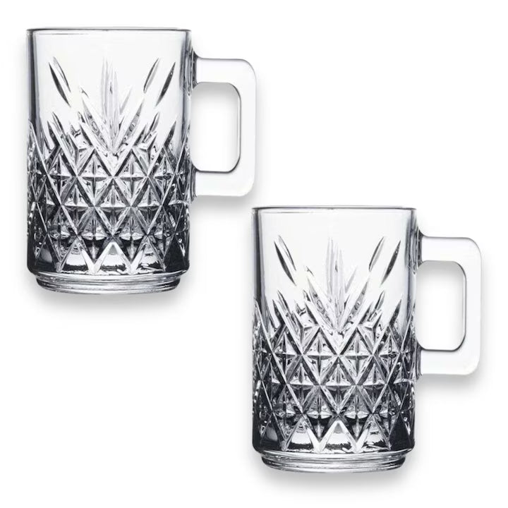 Set de 2 Cani cu Maner Timeless, Pasabahce, Design Cristal, ideal pentru Bauturi Calde si Reci, 315ml