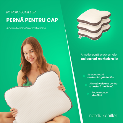 Perna Ortopedica Antisforait Gri Din Spuma Viscoelastica, 60x40x12 cm, Husa 3D Mesh Detasabila, Design Ergonomic Cu Contur Lateral, Nordic Schiller Pro