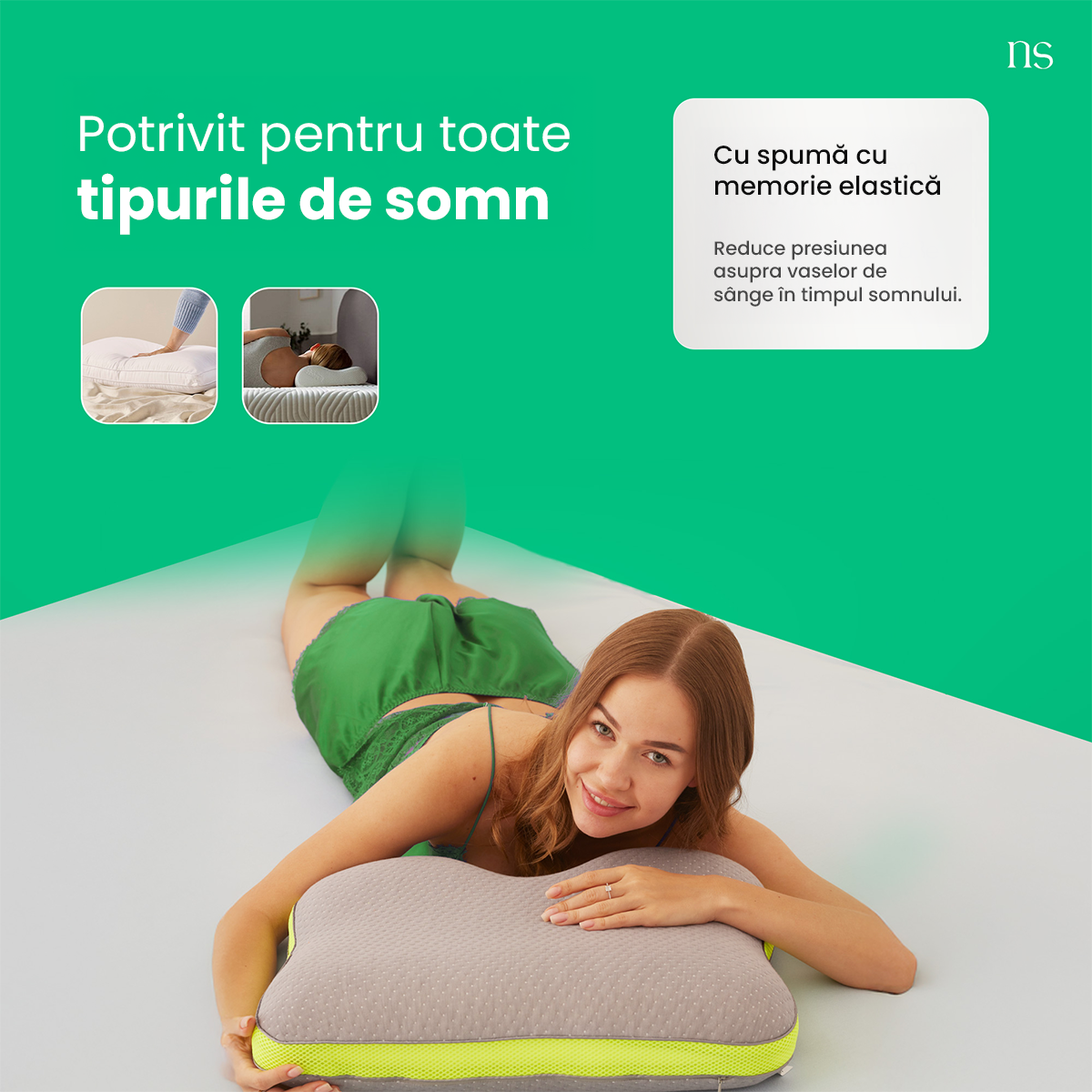 Perna Cervicala Ergonomica Dubla Din Spuma Viscoelastica Nordic Schiller Carbon Visco, 60x40x12/10 cm, Cu Fibre De Carbon, Doua Inaltimi, Suport Gat, Hipoalergenica, Husa Respirabila, Gri Deschis