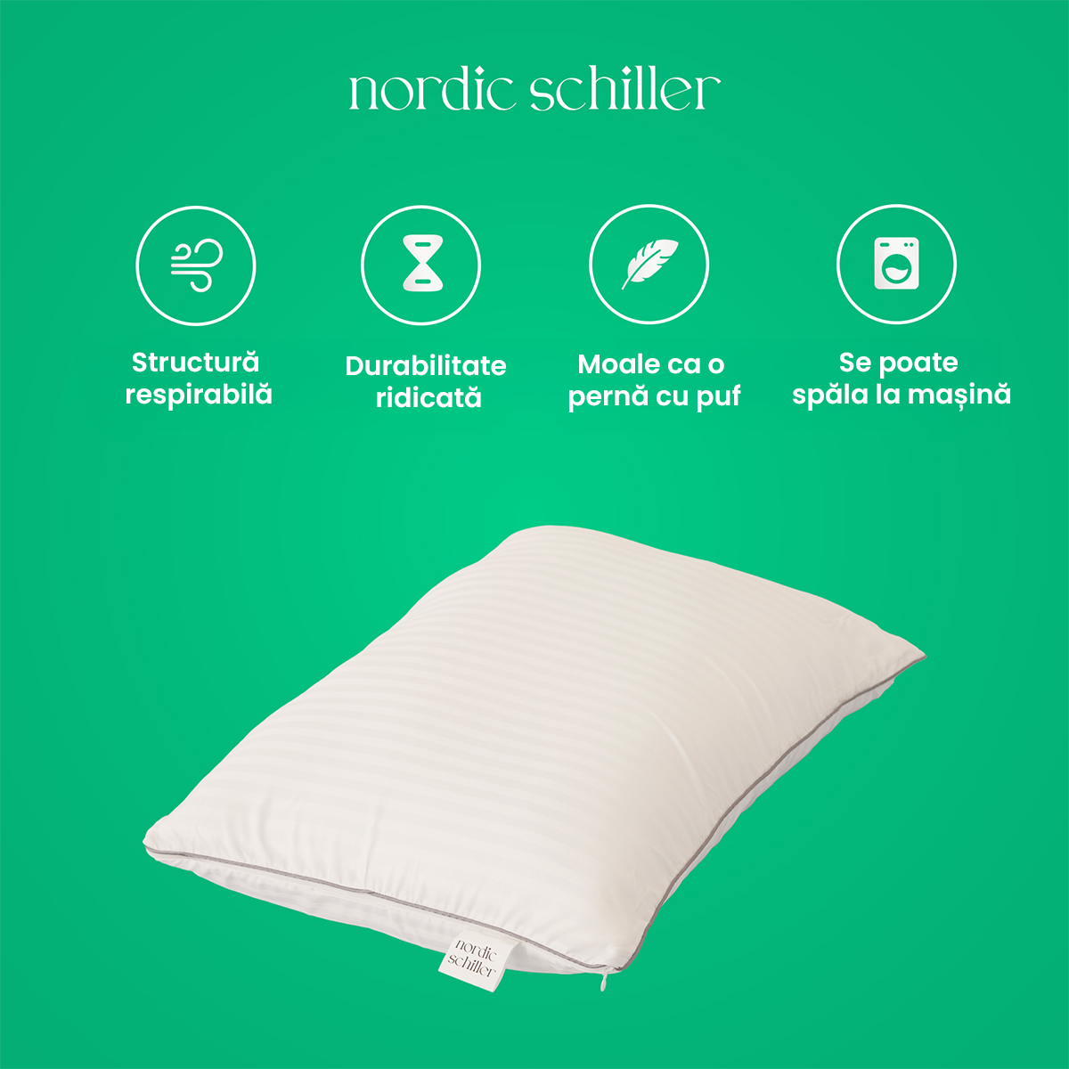 Perna Clasica Oppo Alba Din Fibra Siliconizata Hohlfaser, Material Microfibra Respirabila, Forma Ergonomica, Hipoalergenica, Spalabila La 40°C, Nordic Schiller, Dimensiuni 60x40x12 cm