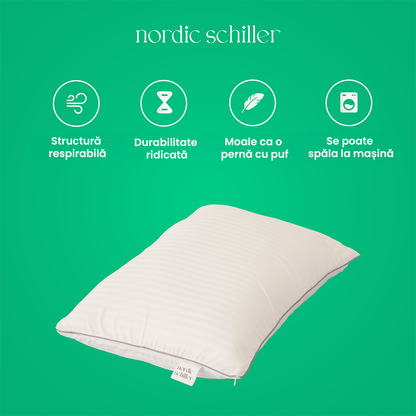 Perna Clasica Oppo Alba Din Fibra Siliconizata Hohlfaser, Material Microfibra Respirabila, Forma Ergonomica, Hipoalergenica, Spalabila La 40°C, Nordic Schiller, Dimensiuni 60x40x12 cm