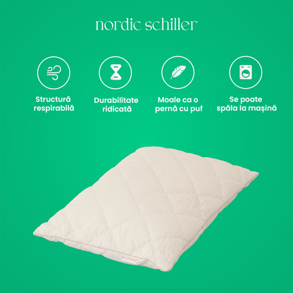 Perna Nordic Schiller, lana naturala, husa bumbac detasabila, 50x70cm, culoare natur