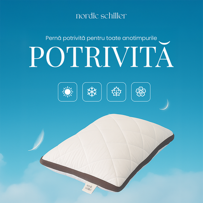 Perna Clasica Nordic Schiller Oppo Din Microfibra Cu Umplutura Din Fibre Siliconizate, Lavabila La 40°C, Hipoalergenica, Moale Si Forma Stabila, Culoare Alba Cu Steppare Fina, Ideala Pentru Toate Pozitiile De Somn, 850g