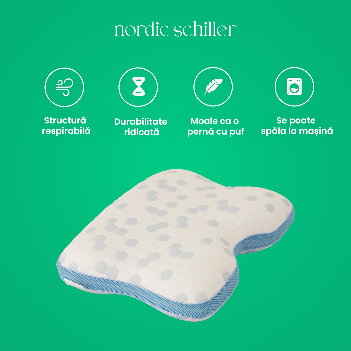 Perna Ergonomica Antisforait, Nordic Schiller, Gel Racoritor, Albastru/Alb