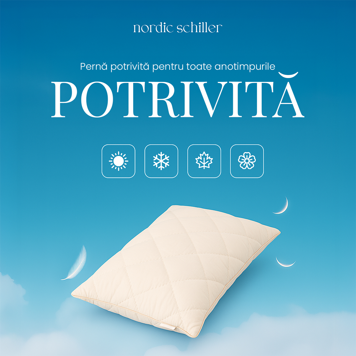 Perna Nordic Schiller, lana naturala, husa bumbac detasabila, 50x70cm, culoare natur