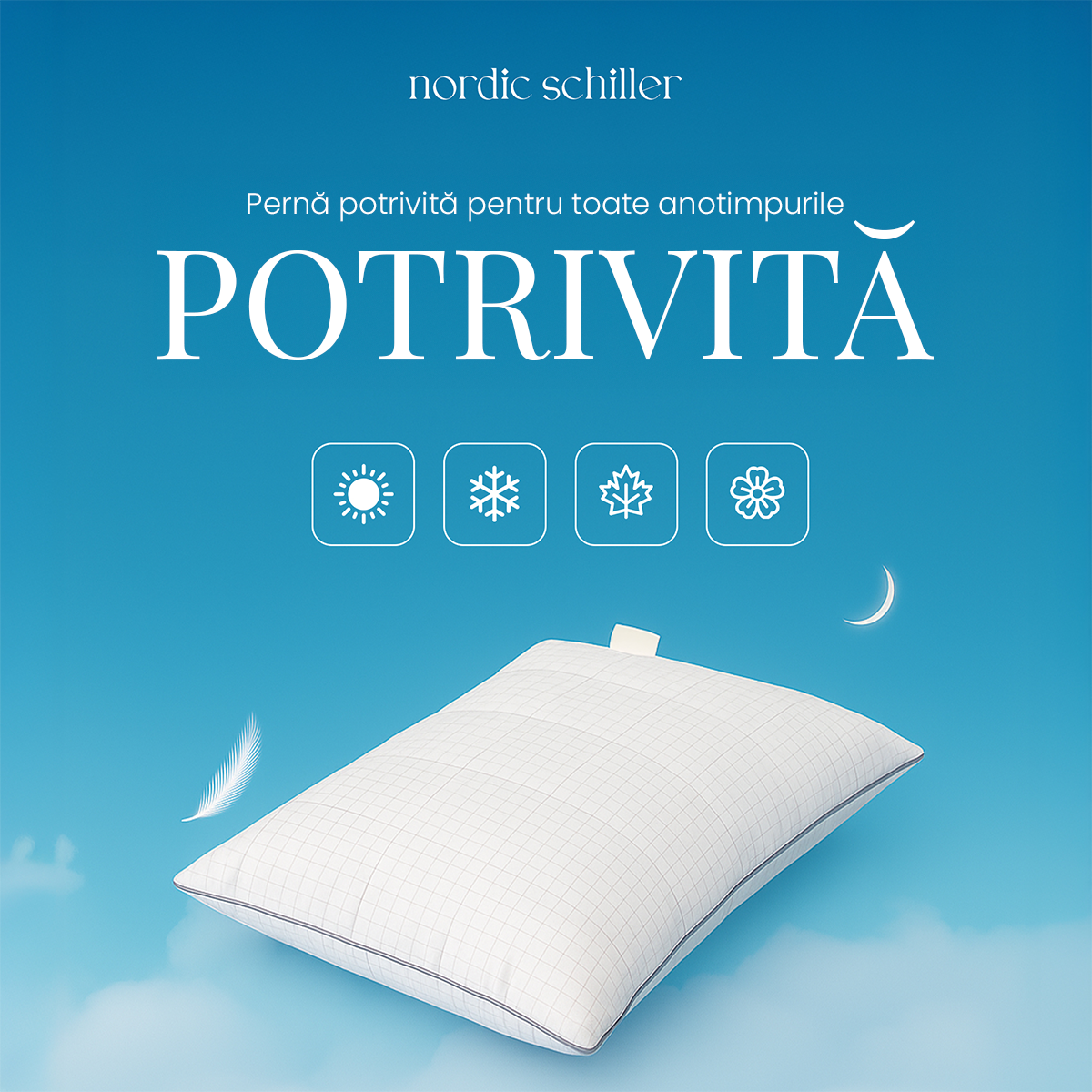 Perna Nordic Schiller Antistress Cu Fibre Antistatice Din Carbon, Umplutura Din Poliester Moale, Respirabila Si Lavabila La 40°C, Hipoalergenica, Forma Stabila Si Reglare A Umiditatii, Alb Imaculat, 900g, Dimensiune Standard