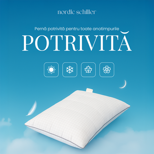 Perna Nordic Schiller Antistress Cu Fibre Antistatice Din Carbon, Umplutura Din Poliester Moale, Respirabila Si Lavabila La 40°C, Hipoalergenica, Forma Stabila Si Reglare A Umiditatii, Alb Imaculat, 900g, Dimensiune Standard