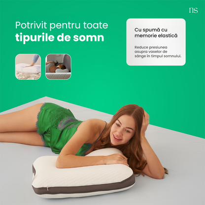 Perna Ortopedica Antisforait Gri Din Spuma Viscoelastica, 60x40x12 cm, Husa 3D Mesh Detasabila, Design Ergonomic Cu Contur Lateral, Nordic Schiller Pro