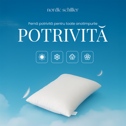 Perna Nordic Schiller Din Microfibra Cu Umplutura Siliconizata, Dimensiune 50x70 cm, Forma Stabila, Moale, Lavabila La 40°C, Hipoalergenica Si Respirabila, Ideala Pentru Toate Pozitiile De Somn, Alba, 700g