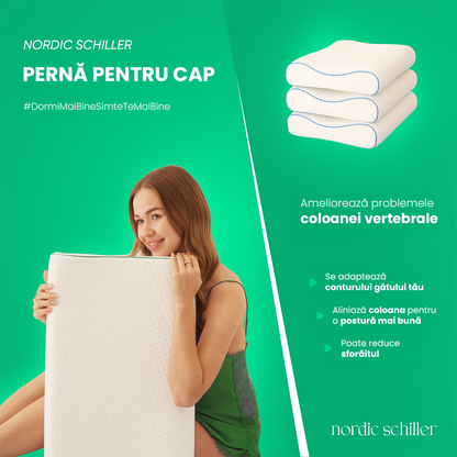 Perna Cervicala Ortopedica Nordic Schiller Pro, Gri, Spuma Viscoelastica, 60x40x11.9 cm