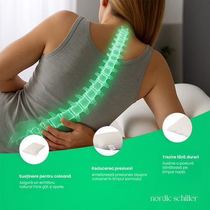 Perna Nordic Schiller Din Microfibra Cu Umplutura Siliconizata, Dimensiune 50x70 cm, Forma Stabila, Moale, Lavabila La 40°C, Hipoalergenica Si Respirabila, Ideala Pentru Toate Pozitiile De Somn, Alba, 700g