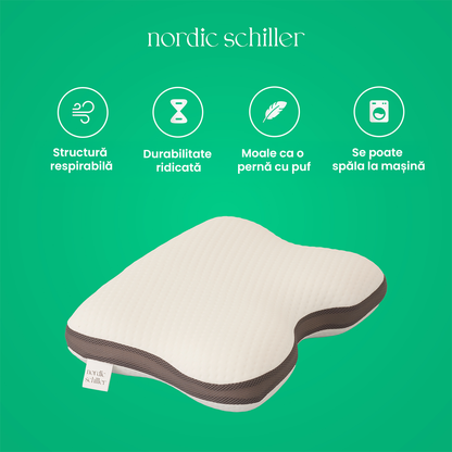 Perna Ortopedica Antisforait Gri Din Spuma Viscoelastica, 60x40x12 cm, Husa 3D Mesh Detasabila, Design Ergonomic Cu Contur Lateral, Nordic Schiller Pro