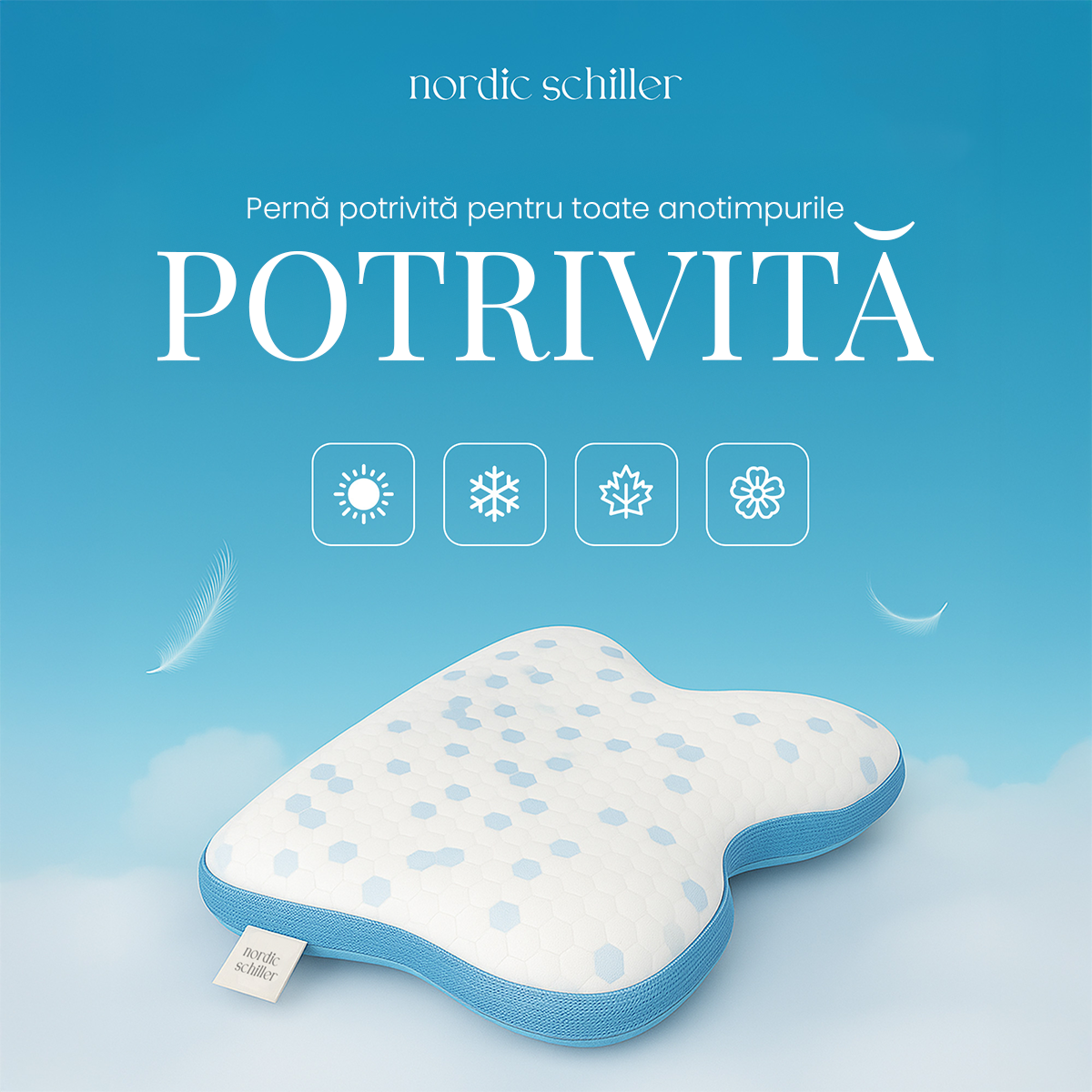 Perna Ergonomica Antisforait, Nordic Schiller, Gel Racoritor, Albastru/Alb