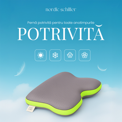 Perna Cervicala Ergonomica Dubla Din Spuma Viscoelastica Nordic Schiller Carbon Visco, 60x40x12/10 cm, Cu Fibre De Carbon, Doua Inaltimi, Suport Gat, Hipoalergenica, Husa Respirabila, Gri Deschis