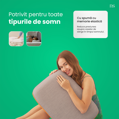 Perna Ergonomica Nordic Schiller Carbon Visco Hochkissen, 60x40x13 cm, Suport Cervical Intens, Hipoalergenica, Gri Inchis