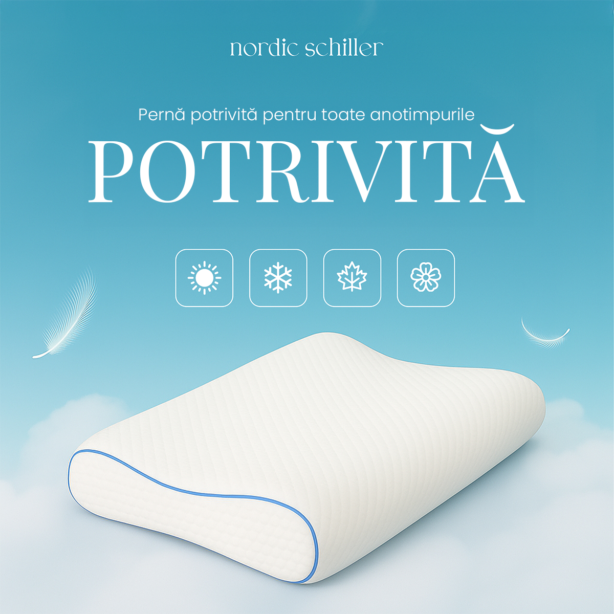 Perna Cervicala Ortopedica Nordic Schiller Pro, Gri, Spuma Viscoelastica, 60x40x11.9 cm