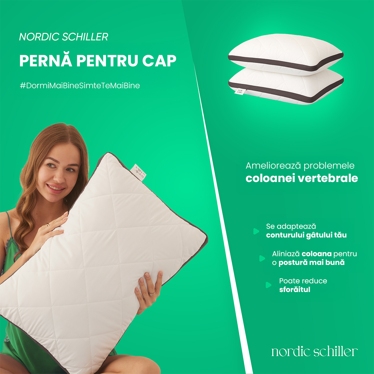 Perna Clasica Nordic Schiller Oppo Din Microfibra Cu Umplutura Din Fibre Siliconizate, Lavabila La 40°C, Hipoalergenica, Moale Si Forma Stabila, Culoare Alba Cu Steppare Fina, Ideala Pentru Toate Pozitiile De Somn, 850g