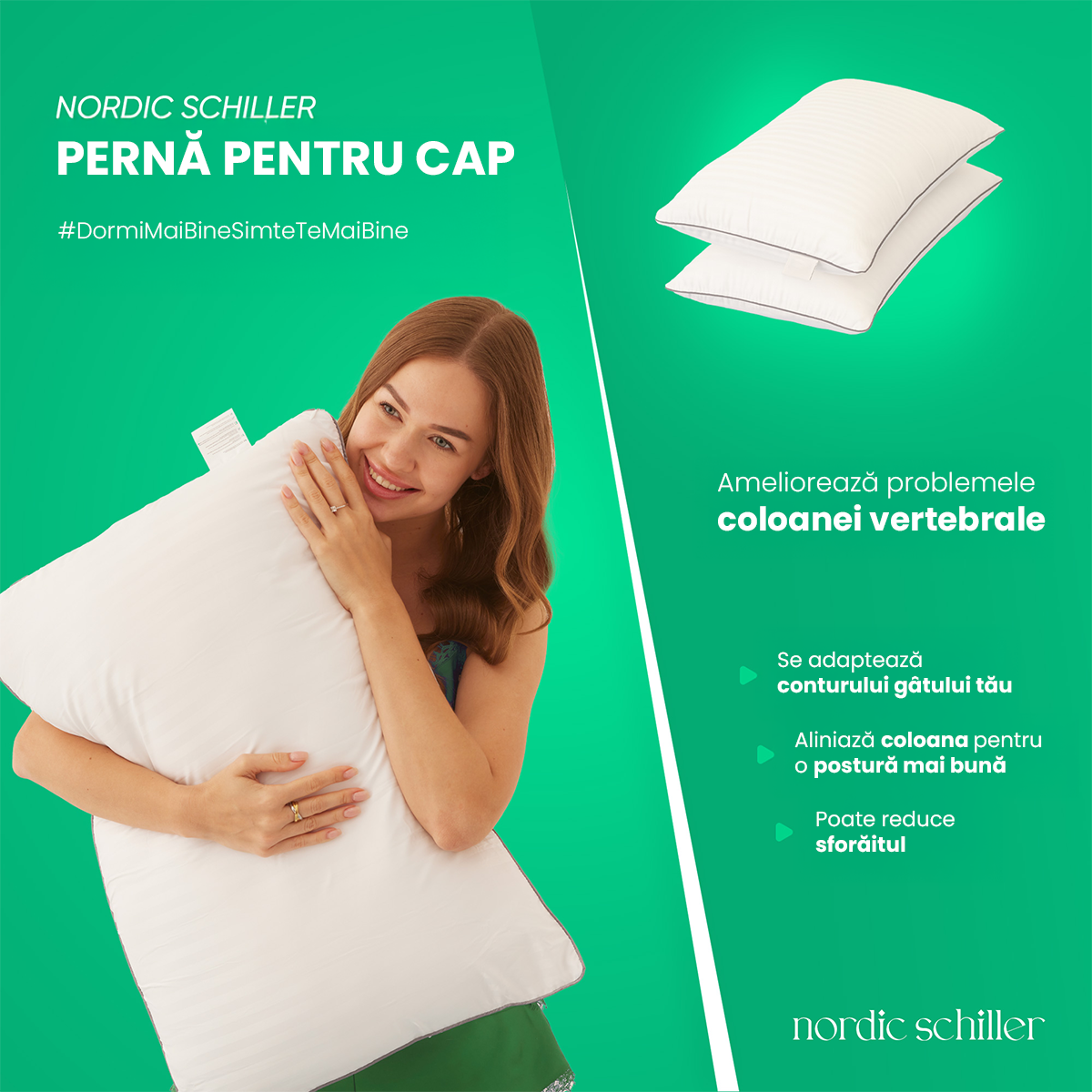 Perna Clasica Oppo Alba Din Fibra Siliconizata Hohlfaser, Material Microfibra Respirabila, Forma Ergonomica, Hipoalergenica, Spalabila La 40°C, Nordic Schiller, Dimensiuni 60x40x12 cm