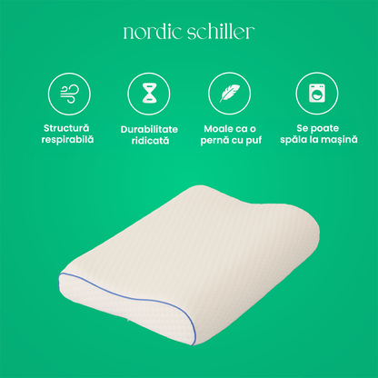 Perna Cervicala Ortopedica Nordic Schiller Pro, Gri, Spuma Viscoelastica, 60x40x11.9 cm