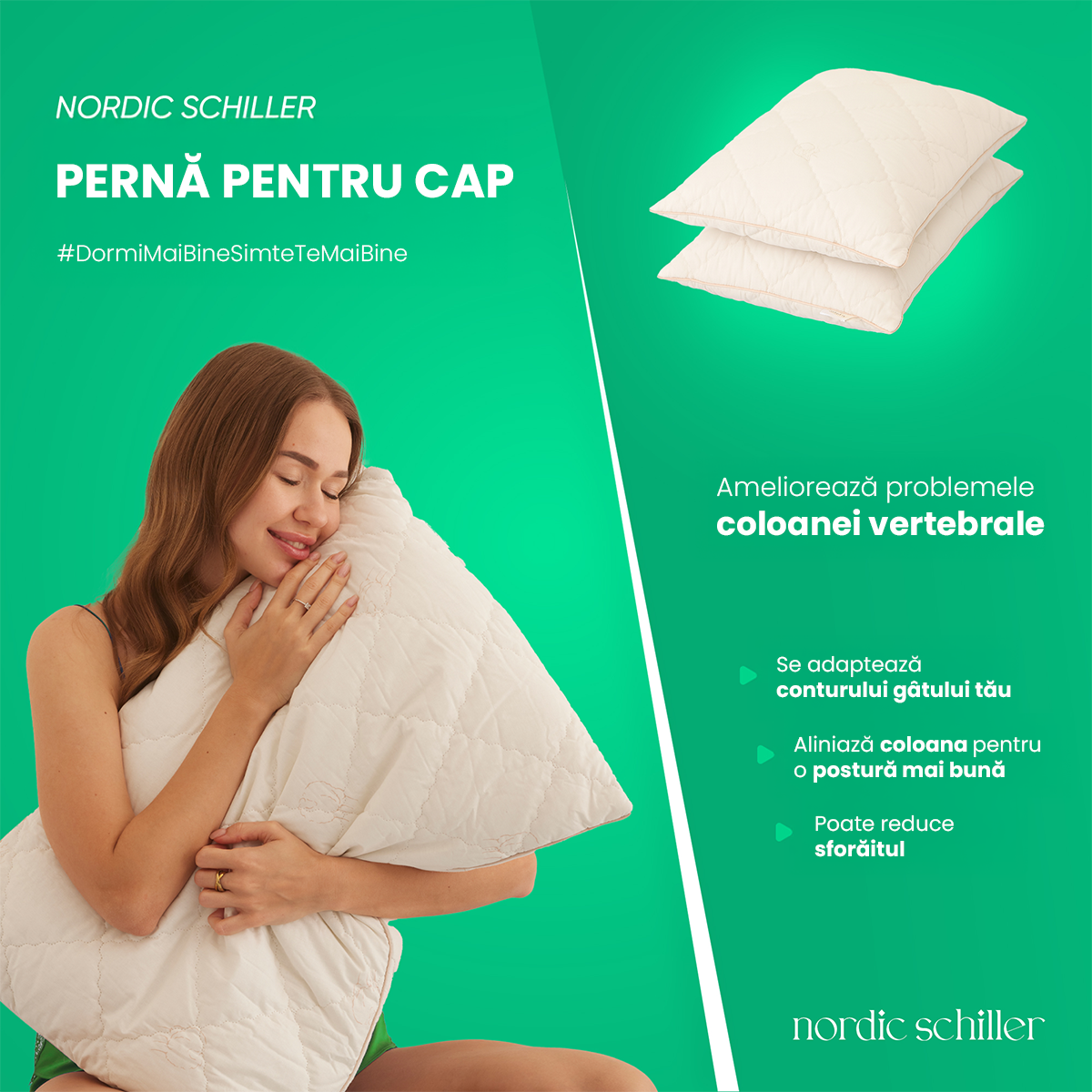 Perna Nordic Schiller, lana naturala, husa bumbac detasabila, 50x70cm, culoare natur