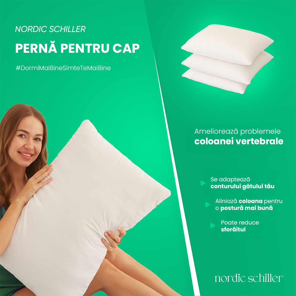 Perna Nordic Schiller Din Microfibra Cu Umplutura Siliconizata, Dimensiune 50x70 cm, Forma Stabila, Moale, Lavabila La 40°C, Hipoalergenica Si Respirabila, Ideala Pentru Toate Pozitiile De Somn, Alba, 700g