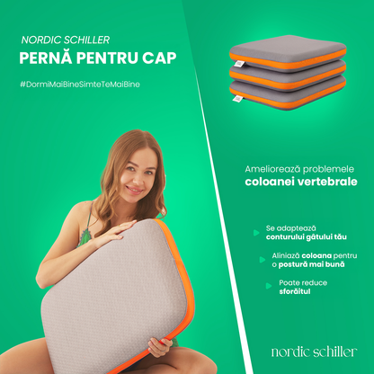 Perna Ergonomica Nordic Schiller Carbon Visco Hochkissen, 60x40x13 cm, Suport Cervical Intens, Hipoalergenica, Gri Inchis