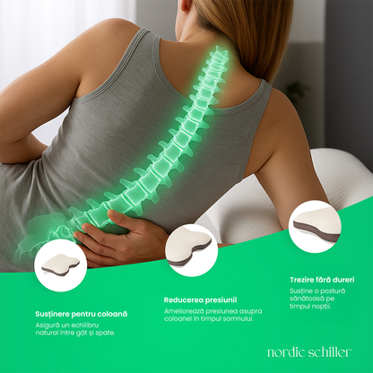 Perna Ortopedica Antisforait Gri Din Spuma Viscoelastica, 60x40x12 cm, Husa 3D Mesh Detasabila, Design Ergonomic Cu Contur Lateral, Nordic Schiller Pro
