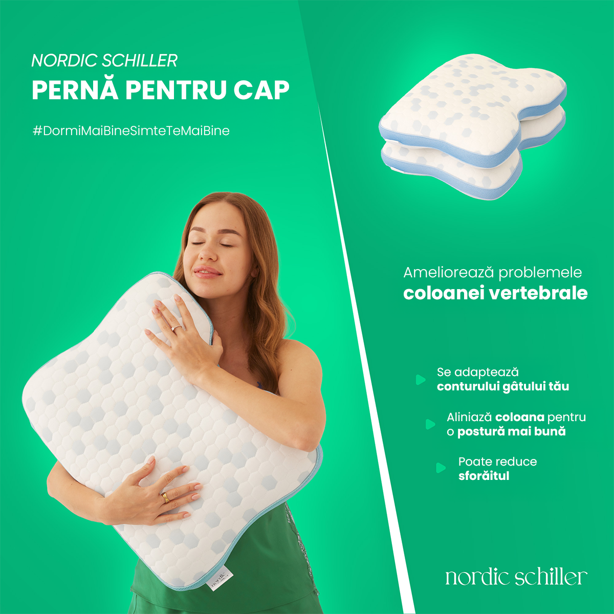 Perna Ergonomica Antisforait, Nordic Schiller, Gel Racoritor, Albastru/Alb