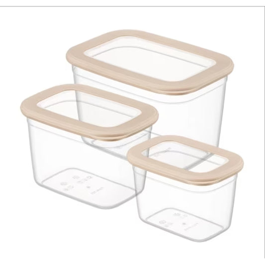 Set 3 Recipiente Dreptunghiulare pentru Alimente, CRALEX, Tosca, 800 ml / 1,3 L / 2,3 L, Bej