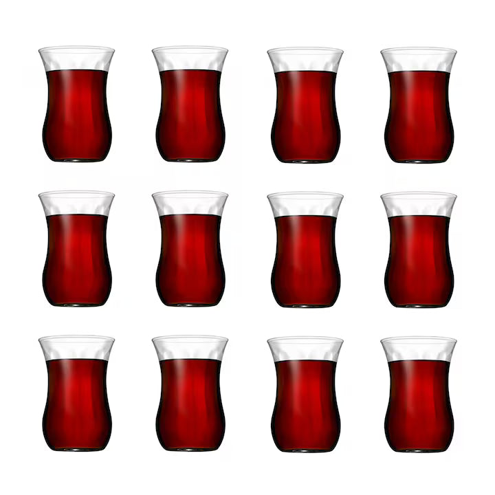 Set 12 Cesti pentru Ceai, Pasabahce, Model Optikli, Sticla Transparenta, Design Elegant, 120ml