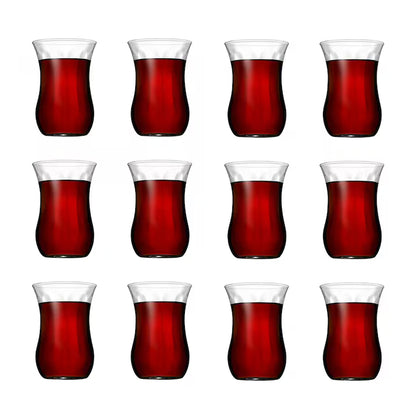 Set 12 Cesti pentru Ceai, Pasabahce, Model Optikli, Sticla Transparenta, Design Elegant, 120ml