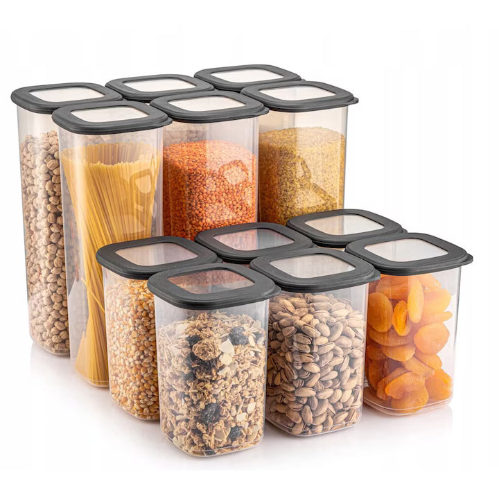 Set 12 Recipiente Alimentare CRALEX Tosca - 6x2L + 6x1.2L, Stivuibile, Fara BPA, Bej