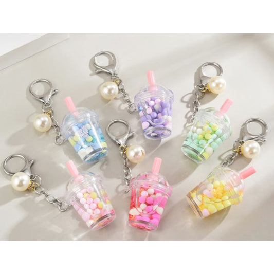 Set 30 Brelocuri Bubble Tea 3D Cu Lichid Transparent, EFE UNIVERSE, Bilute Bobba, Figurina Interioara si Perla Decorativa, Diverse Culori