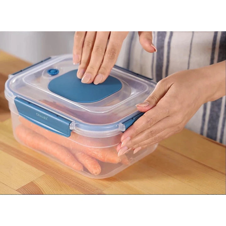 Recipient dreptunghiular pentru depozitare in vid CRALEX Doina, 2100 ml, Etans, Fara BPA, Sigur pentru frigider, congelator si cuptorul cu microunde