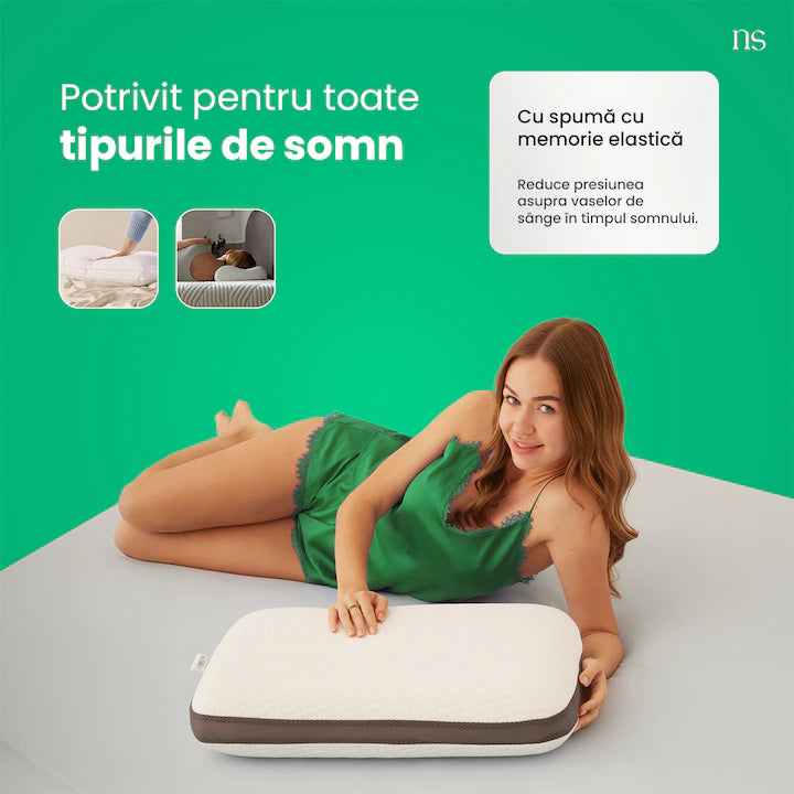 Perna Ortopedica Inalta Nordic Schiller, Spuma Viscoelastica, Husa Detasabila Microfibra, Alb, 60x40x14 cm