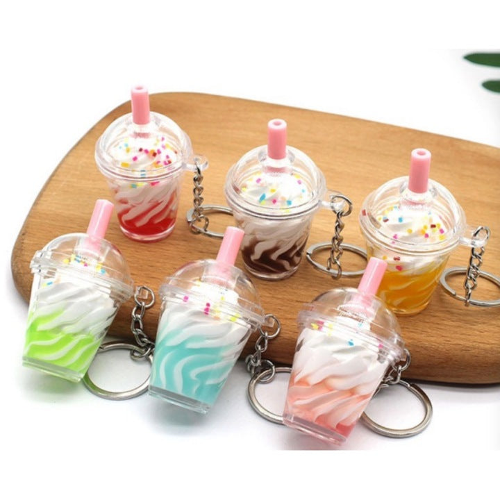 Set 30 Brelocuri Bubble Tea Din Silicon, EFE UNIVERSE, Model 3D Cu Inghetata Si Tapioca Stilizata, Pahare Colorate, Diverse Culori