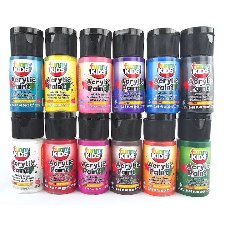 Set 12 Culori Acrilice de Pictura pentru Copii, Funny Kids, 20 ml, Acrylik Boya