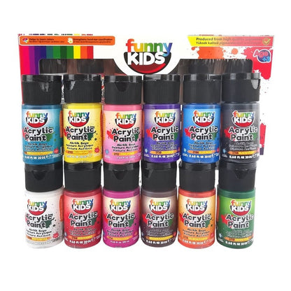 Set 12 Culori Acrilice de Pictura pentru Copii, Funny Kids, 20 ml, Acrylik Boya
