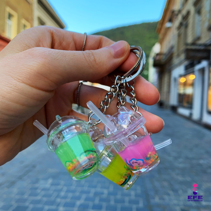 Set 30 Brelocuri Bubble Tea EFE UNIVERSE, 3D, Perle Bobba, Multicolor, 4-6 cm