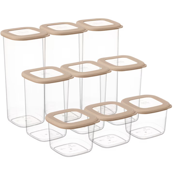 Set 12 Recipiente pentru Depozitarea Alimentelor, CRALEX Tosca, 6x2L + 6x1.2L, Stivuibile, Fara BPA, Bej