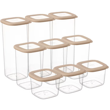 Set 12 Recipiente pentru Depozitarea Alimentelor, CRALEX Tosca, 6x2L + 6x1.2L, Stivuibile, Fara BPA, Bej