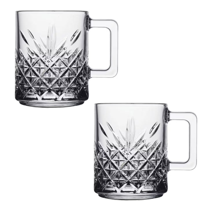 Set de 2 Cani cu Maner Timeless, Pasabahce, Design Cristal, ideal pentru Bauturi Calde si Reci, 315ml
