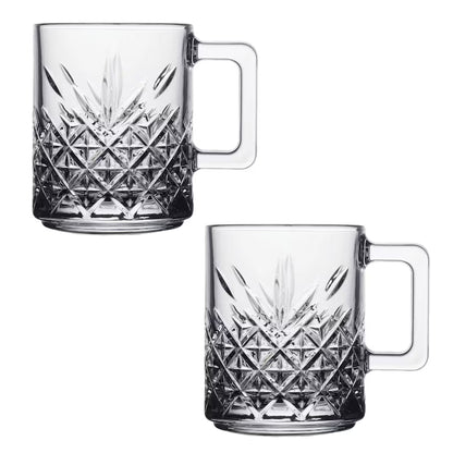 Set de 2 Cani cu Maner Timeless, Pasabahce, Design Cristal, ideal pentru Bauturi Calde si Reci, 315ml