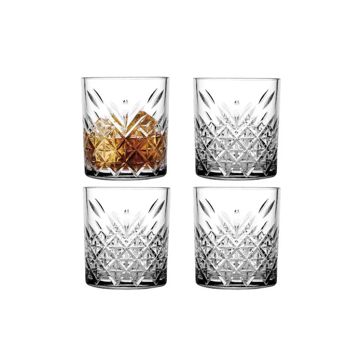 Set 4 Pahare Whisky Pasabahce Timeless, 345 ml, Sticla Cristalina, Design Elegant si Durabil