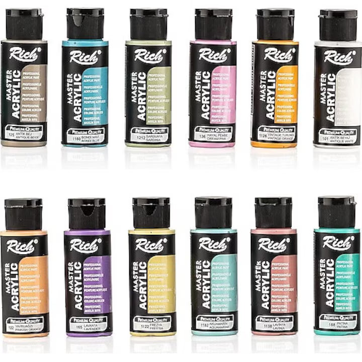 Set Rainbow, Rich Mastermix, 24 Culori Pastel, 60 ml, Vopsea Acrilica de Calitate Superioara pentru Pictura si Artizanat