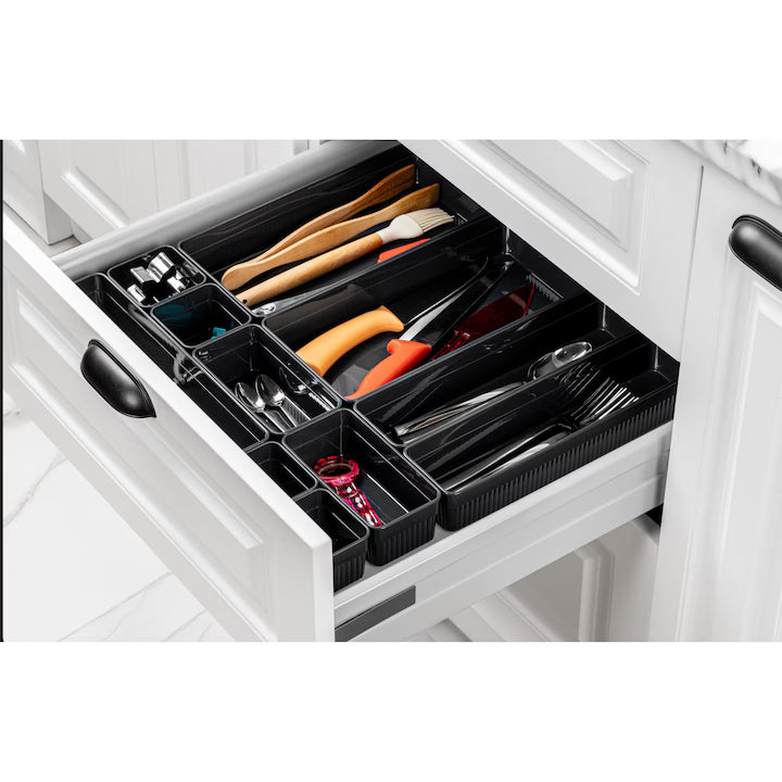Set 10 Organizatoare Modulare Transparente pentru Sertare CRALEX Nero - Bucatarie, Birou si Baie, Design Versatil si Eficient, Antracit