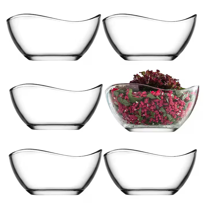 Set 6 Boluri Vira Din Sticla Transparenta, Capacitate 310 Ml, Potrivite Pentru Supe, Sosuri, Salate, Fructe, Deserturi Sau Mic Dejun, Design Elegant Si Versatil, Compatibile Cu Masina De Spalat Vase, Cuptorul Cu Microunde Si Utilizare La Cuptor